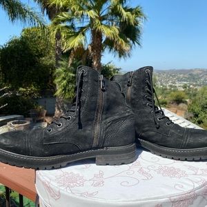 All Saints Black leather combat zip up boots